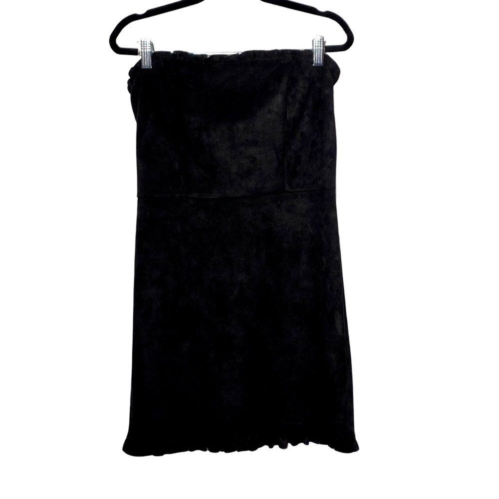She + Sky Faux Suede Black Strapless Ruffle Dress, Size M